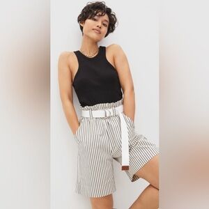 Everlane Cotton‎ Blend Paperbag Bermuda Shorts Striped Ivory Navy Size XS/00-0